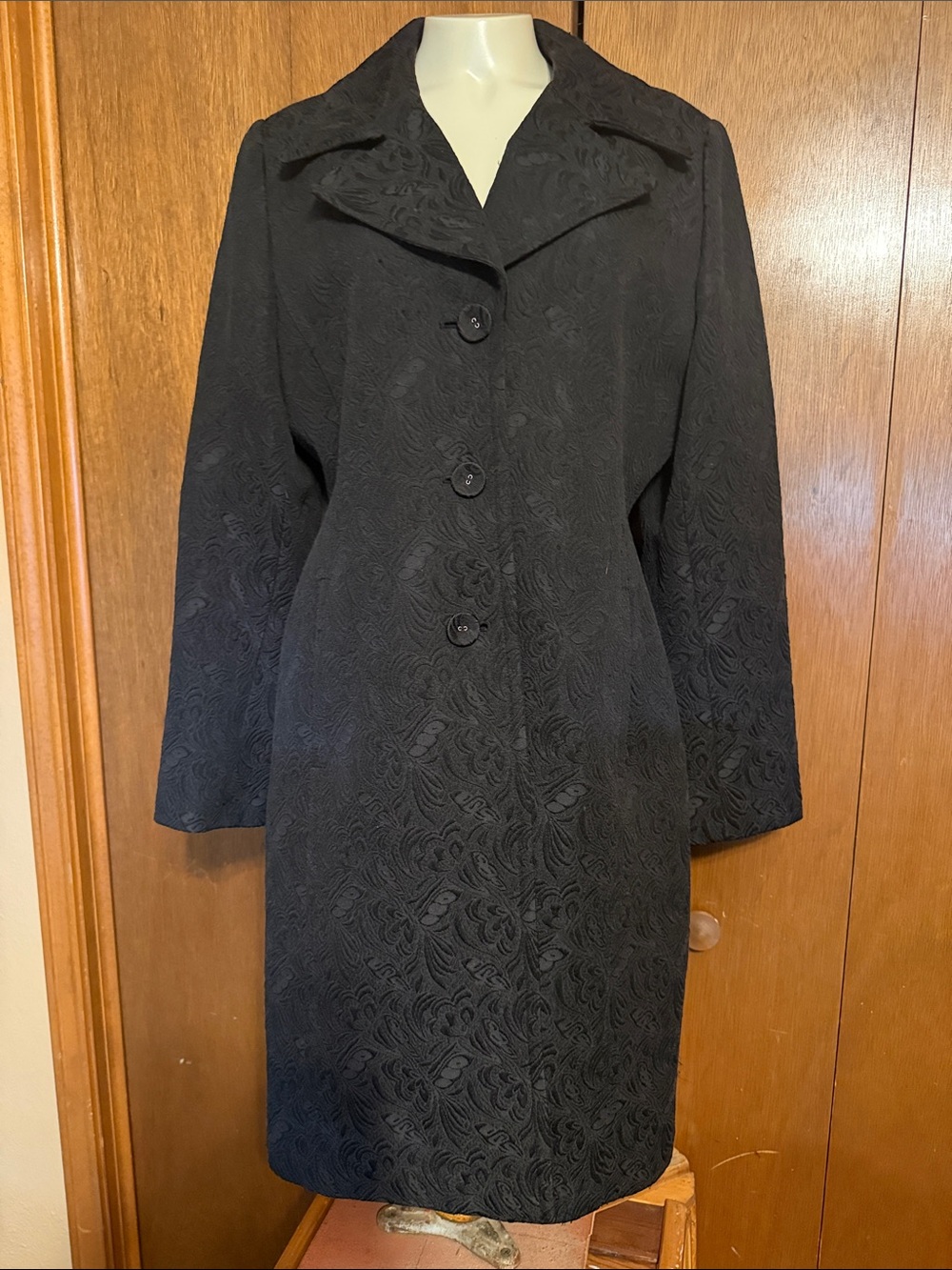 Vintage Women's Black Brocade Button-Front Coat